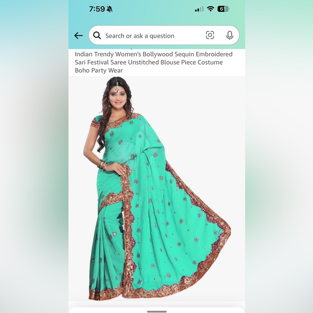 Sequin Embroidered Sari Festival Saree (teal)